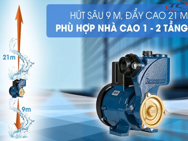 Khả năng hút đẩy nước lên đến 30 mét phù hợp cho nhà 1-2 tầng hiện nay