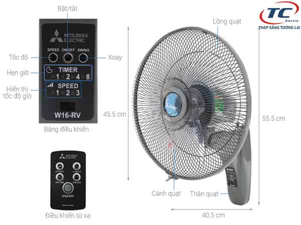 Quạt treo tường Mitsubishi W16-RV CY-GY